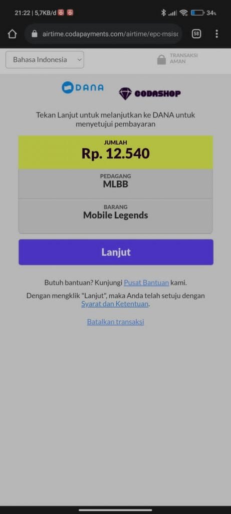 To-Up mobile legend dengan Dana